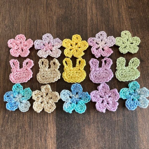 K【15個セット】ハンドメイド お花モチーフ うさぎ かぎ編み レース編み