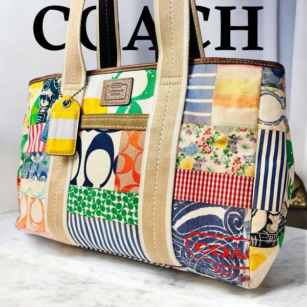 COACH コーチ パッチワーク トートバッグ マルチカラー 肩掛け ハンドバッグ