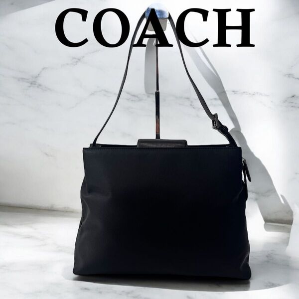 美品 COACH コーチ ワンショルダーバッグ トート 3間口 ナイロン 黒 ショルダーバッグ ブラック