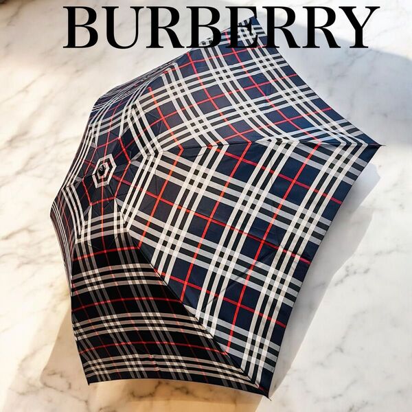 極美品 BURBERRY バーバリー 折り畳み傘 ノバチェック 日本製 黒 ブラック オーロラ 傘 雨傘