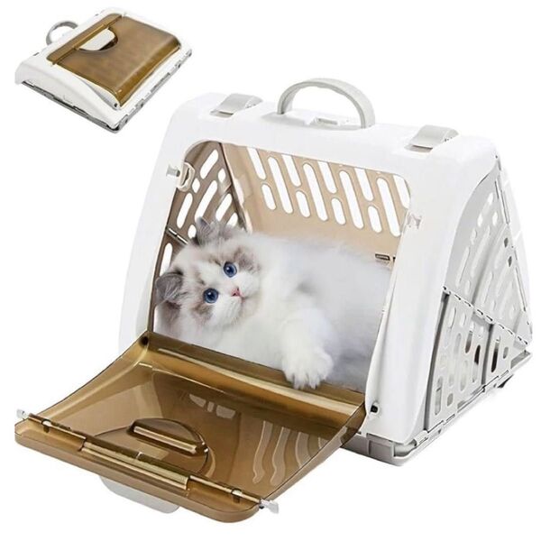 ペットキャリー 折りたたみ式 キャリーケース 猫用・小型犬 クレート お出かけ ドライブ 旅行 飛び出し防止 通気性 大容量グレー