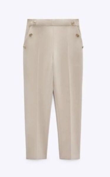 美品 ZARA ストレートフィット ボタンパンツ ベージュ Lサイズ レディース ボトム