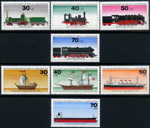 ★1975-77年 ドイツ-ベルリン 「機関車」4種完+「船の歴史」4種完 未使用(NH)(SC#9NB115-9NB118/9NB133-9NB136)★ZV-334