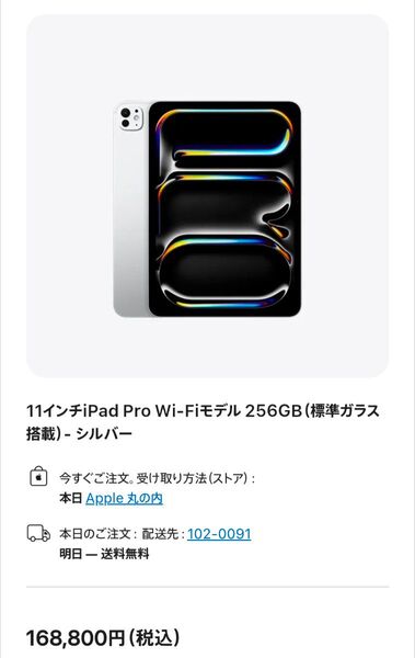 【未使用品】iPad Pro 11インチ M4 Wi-Fi 256GB 標準ガラス搭載 シルバー 2024年モデル