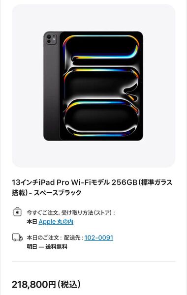 iPad Pro 13インチ M4 Wi-Fi 256GB 標準ガラス搭載 2024年モデル【本体のみ】