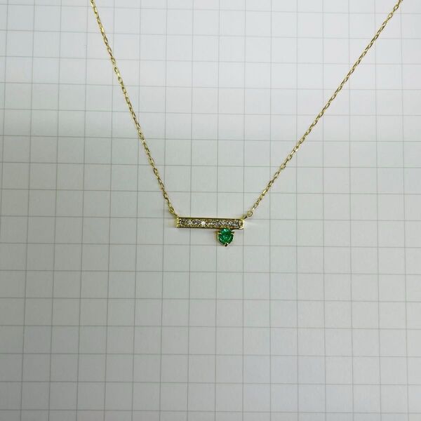 18金 エメラルド ダイヤ ペンダント アズキチェーンネックレス