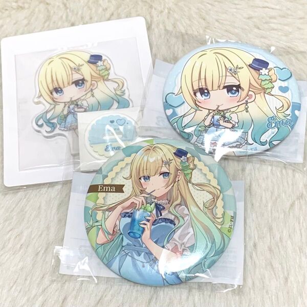 ぶいすぽっ! GIGO 缶バッジ デフォルメアクリルスタンド 藍沢エマ 3点セット