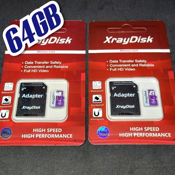 マイクロSD カード 64GB 2枚 microSD class10 XRAYDISK WHITE-PURPLE 高速 2個