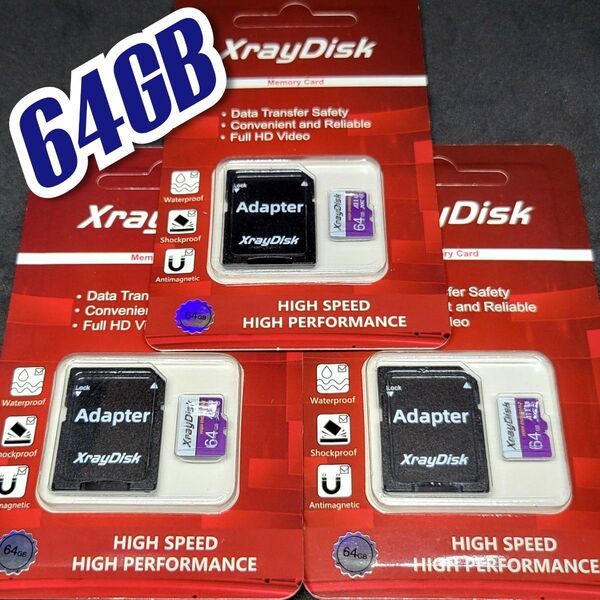 マイクロSD カード 64GB 3枚 microSD class10 XRAYDISK WHITE-PURPLE 高速 3個