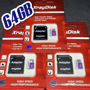 マイクロSD カード 64GB 3枚 microSD class10 XRAYDISK WHITE-PURPLE 高速 3個