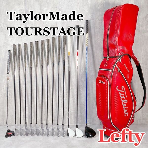 W529【左利き用】TaylorMade タイトリスト メンズ ゴルフ クラブ フルセット 15点 レッド 赤 カッコいい ベンツ