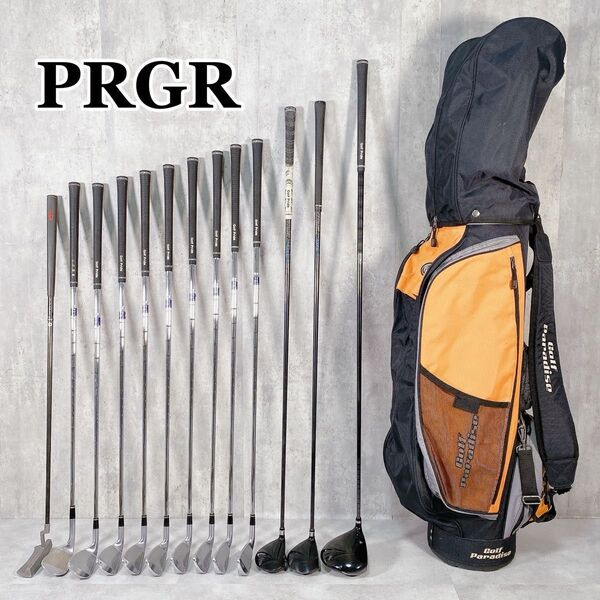 W545 PRGR プロギア メンズ ゴルフ クラブセット 14点 黒 オレンジ 初心者 入門 ビギナー