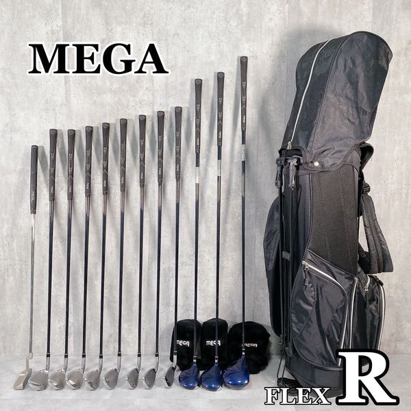 W517 MEGA GOLF メンズ ゴルフ クラブセット 16点 FLEX R スタンドキャディバッグ 黒