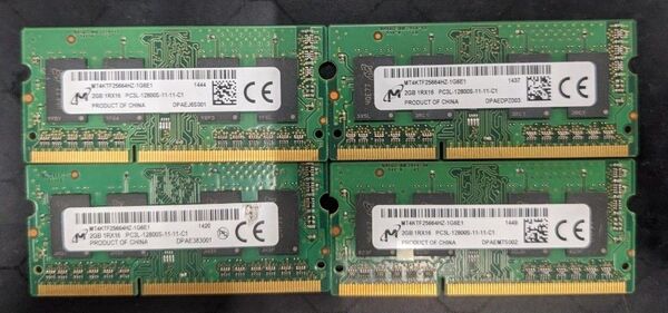 ノートPC用メモリMicron PC3L-12800S 2GBx4枚