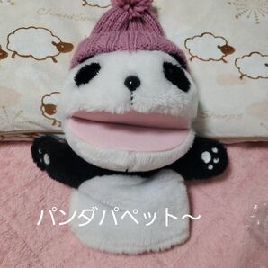 パペット.生茶パンダ.ニット帽付き.ぬいぐるみ フワフワ~