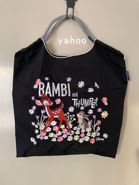 ラスト!新品未使用品 刺繍エコバッグ バンビ とんすけ 軽量 コンパクト トートバッグ 黒