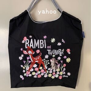 新品未使用品 刺繍エコバッグ バンビ とんすけ 軽量 コンパクト トートバッグ 黒