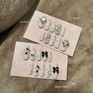 【当日発送可能〇】ネイルチップ 韓国 フレンチ ガーリー ワンホン 量産型 キルティング シンプル イニシャル
