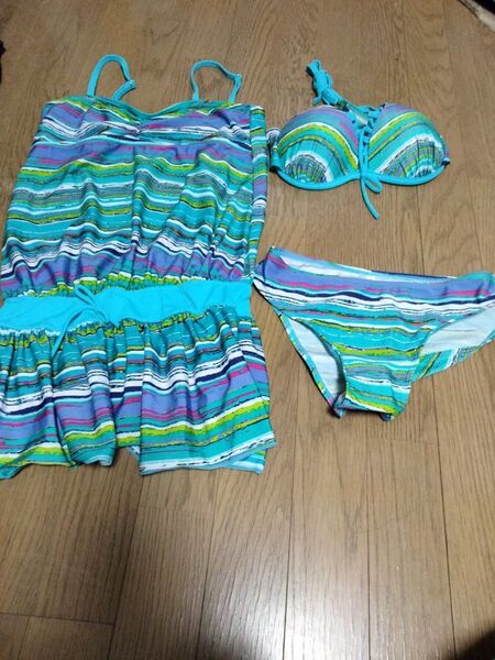 ビキニ セパレート 水着 サロペットつき 3点セット