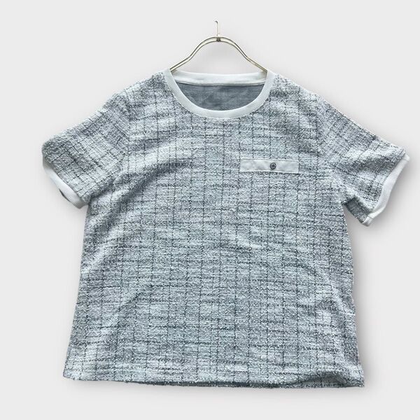 Dazy Lサイズ グレー ツイード 半袖トップス レディース Tシャツ