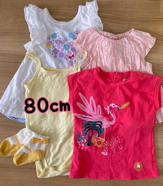 Tシャツ ワンピース チュニック ユニクロ肌着 靴下 80cm 女の子 レース リボン フラミンゴ