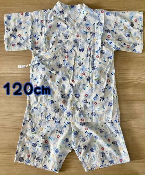 キッズ甚平 子供用浴衣 120cm 男の子 とんぼ 白 祭り 夏
