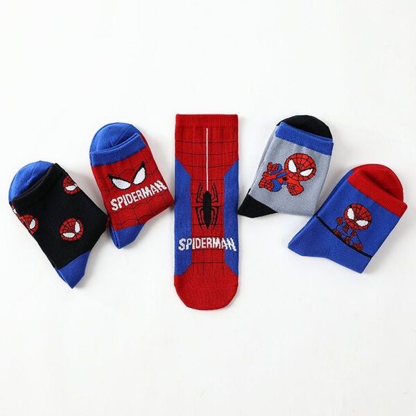 子供靴下 ベビー靴下 登園通学 年中 男子 スパイダーマン 約18cm~23.5cm 5足セット