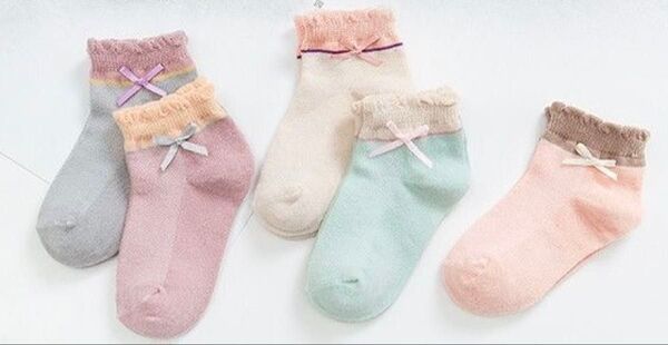 キッズ 靴下 子供ソックス 登園通学 メッシュリボン 女の子 綿 約15cm~19cm 5足セット