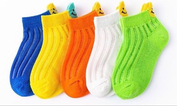 キッズ 靴下 子供ソック登園通学 カラフル メッシュスマイル 15cm~17cm 5足セット