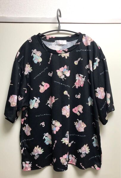 希少 はぴだんぶい おジャ魔女どれみ 総柄 Tシャツ 3L 黒