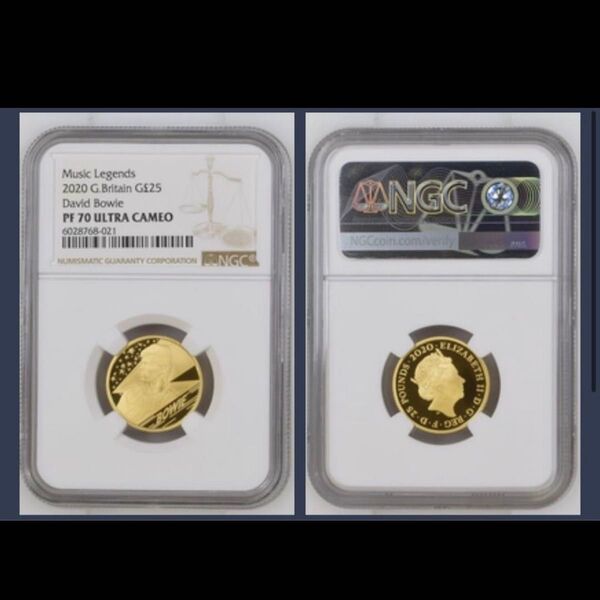 【世界99枚】NGC PF70 UC 最高鑑定 デヴィッド・ボウイ 観賞用プルーフ金貨 スラブ保護ケースおまけ