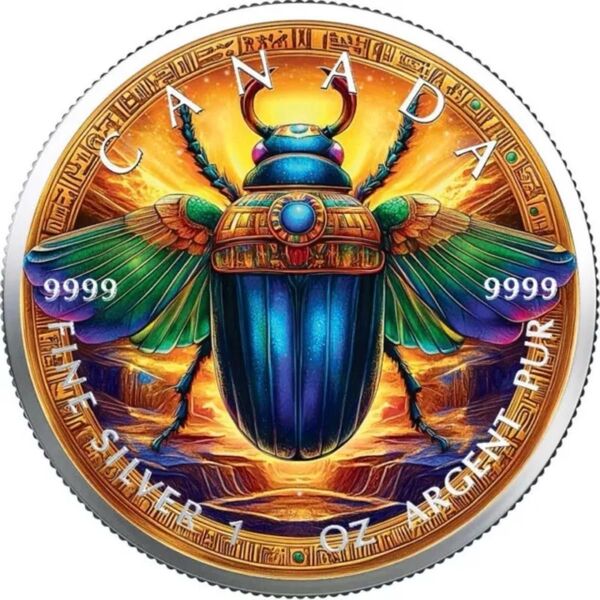 【世界100枚限定!】カナダ メイプルリーフ 銀貨 カラー 古代エジプト 黄金虫 1オンス 1oz 純銀 観賞用ケース入り