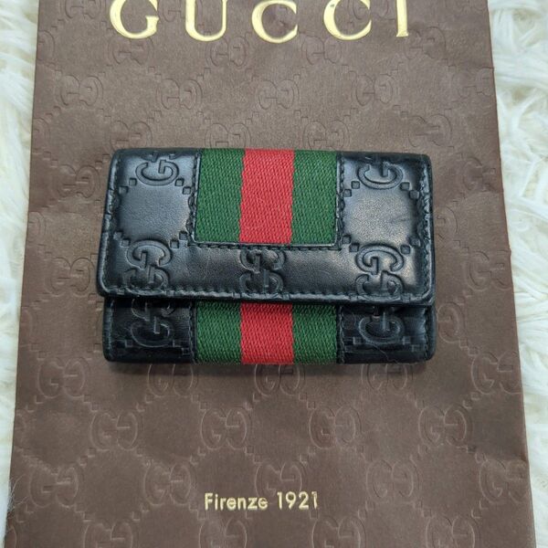 GUCCI グッチ 6連 キーケース シェリーライン スター GG柄 レザー 黒