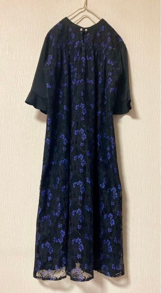 DRESS+ レース ワンピース ラメ ブラック×パープル フォーマルドレス パーティドレス