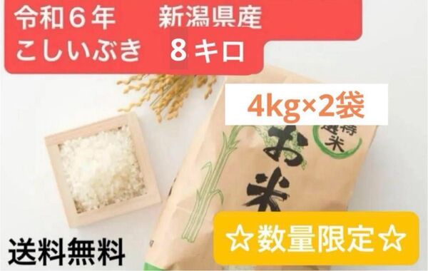 《数量限定》令和6年産 こしいぶき 米 4kg×2袋 新潟県 玄米 農家直送 美味しい 米 お米