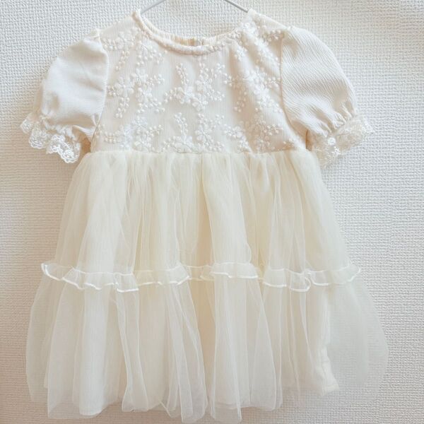 美品 コトリ cottoli ベビー服 ベビーワンピース チュール 刺繍 90 ワンピース 女の子 レース