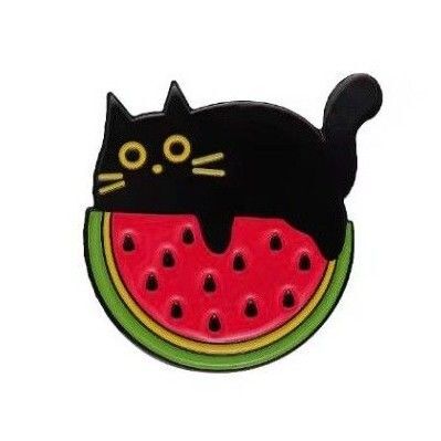 ピンバッジ スイカと猫 すいか ネコ ねこ アクセサリーピン エナメルピン かわいい 可愛い