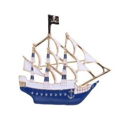 ブローチ ペンダントトップ 帆船B ブルー 海賊船 可愛い かわいい ゴージャス アクセサリーピン