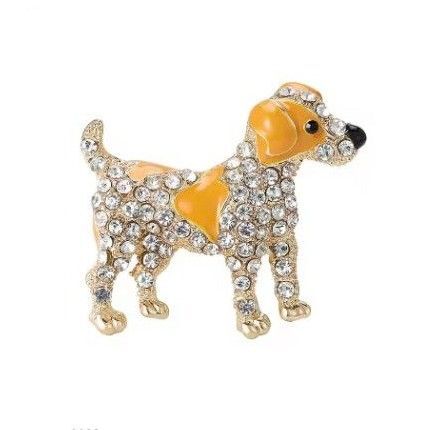 ブローチ 犬 イヌ いぬ イエロー系エナメル ゴールドカラー ジルコニア ラインストーン 可愛い かわいい アクセサリーピン