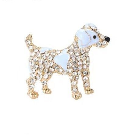 ブローチ 犬 イヌ いぬ ブルー系エナメル ゴールドカラー ジルコニア ラインストーン 可愛い かわいい アクセサリーピン