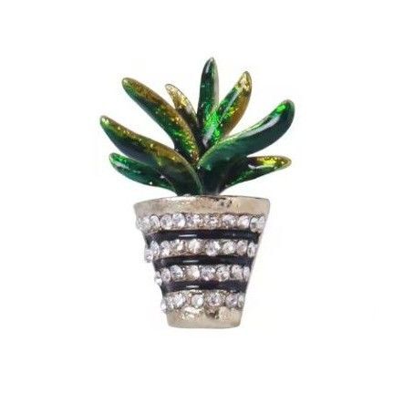ブローチ グリーンプラント 小さな観葉植物 ジルコニア ラインストーン 可愛い かわいい アクセサリーピン