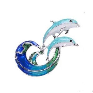 ブローチ ペンダントトップ イルカ 2匹のいるか エナメルブローチ 可愛い かわいい 上品 華麗 アクセサリーピン