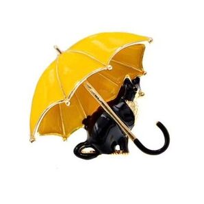 ブローチ ペンダントトップ 黄色い傘と猫 ネコ ねこ エナメルブローチ 可愛い かわいい アクセサリーピン