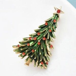 ブローチ クリスマスツリーA 緑 エナメル調 シック ゴールドカラー アクセサリーピン