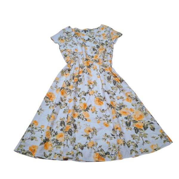 LAURA ASHLEY 花柄ワンピース リネン混 15 大きいサイズ フラワー