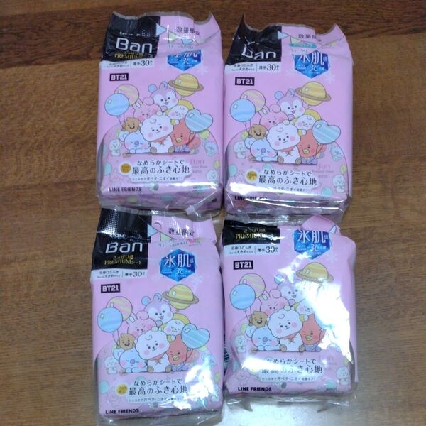 Ban バン さっぱり感PREMIUMシート クールタイプ ウォータリーフローラルの香り BT21デザイン 30枚入 4個 新品
