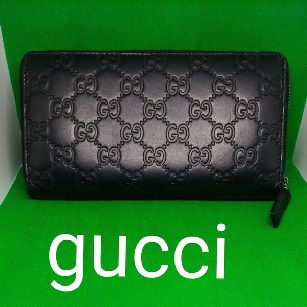 GUCCI グッチ シマ ラウンドファスナー 長財布 GG柄 レザー ブラック