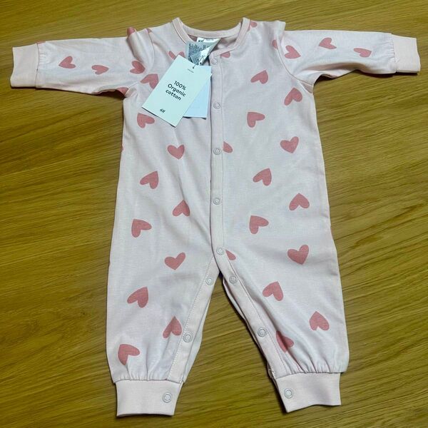 新品タグ付 H&M ピンク ハート柄ロンパース 2-4M 60