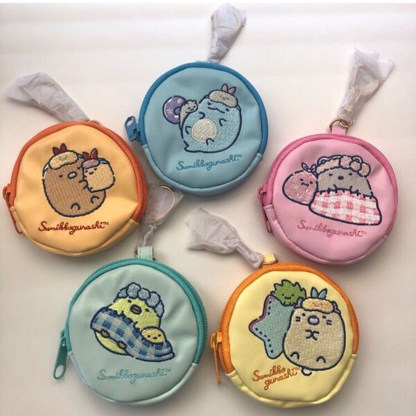 すみっコぐらし ネオ・すみっコくじ G賞 刺繍コインケース とかげ とんかつ ぺんぎん? しろくま ねこ5種セット