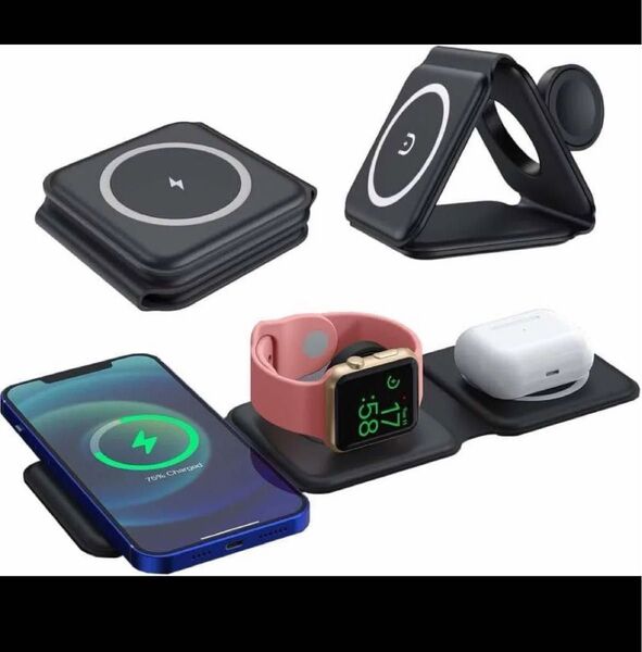 MagSafe ワイヤレス充電器 iPhone Apple Watch AirPods対応 折り畳み TypeC USB 3in1